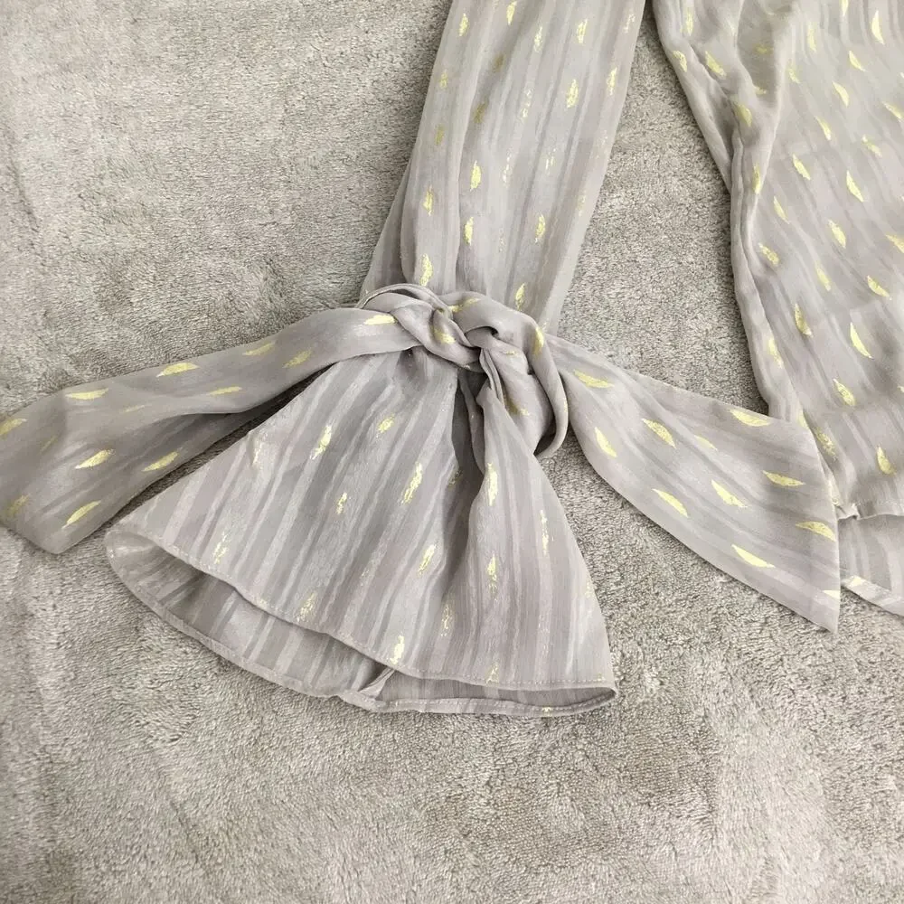 BANANA REPUBLIC Grey Gold Metallic Semi Sheer Button Down Dillon Shirt Sz S - Picture 4 of 9